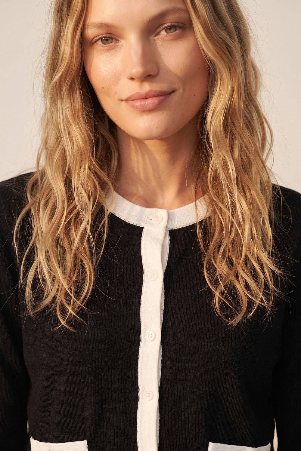 Fine Knit Cardigan- Black/White