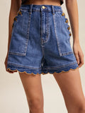 Scallop Trim High Waisted Denim Shorts