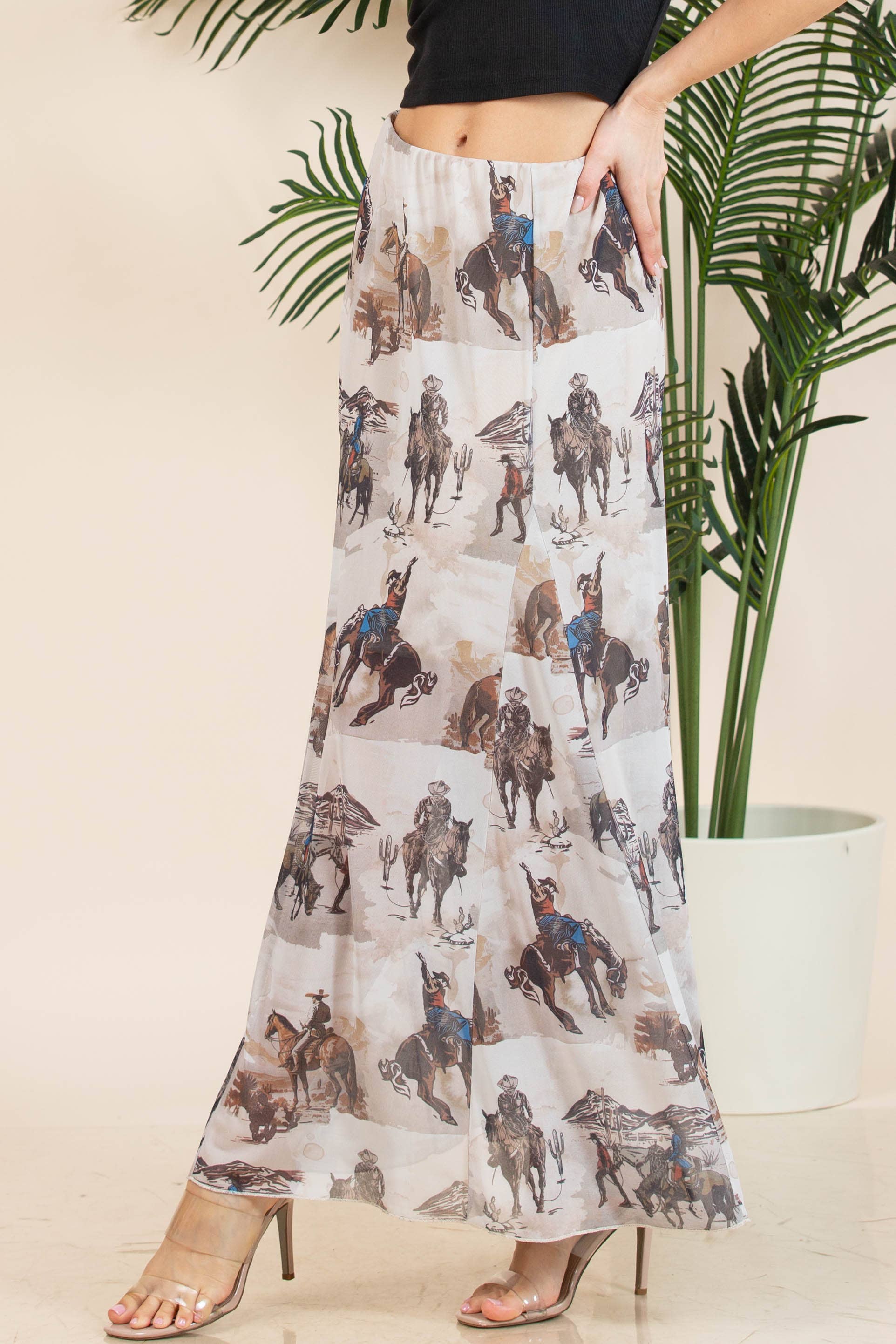 Cowboy Print Mesh Maxi Skirt