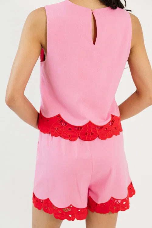 Scallop Two Piece Set- Pink/Red