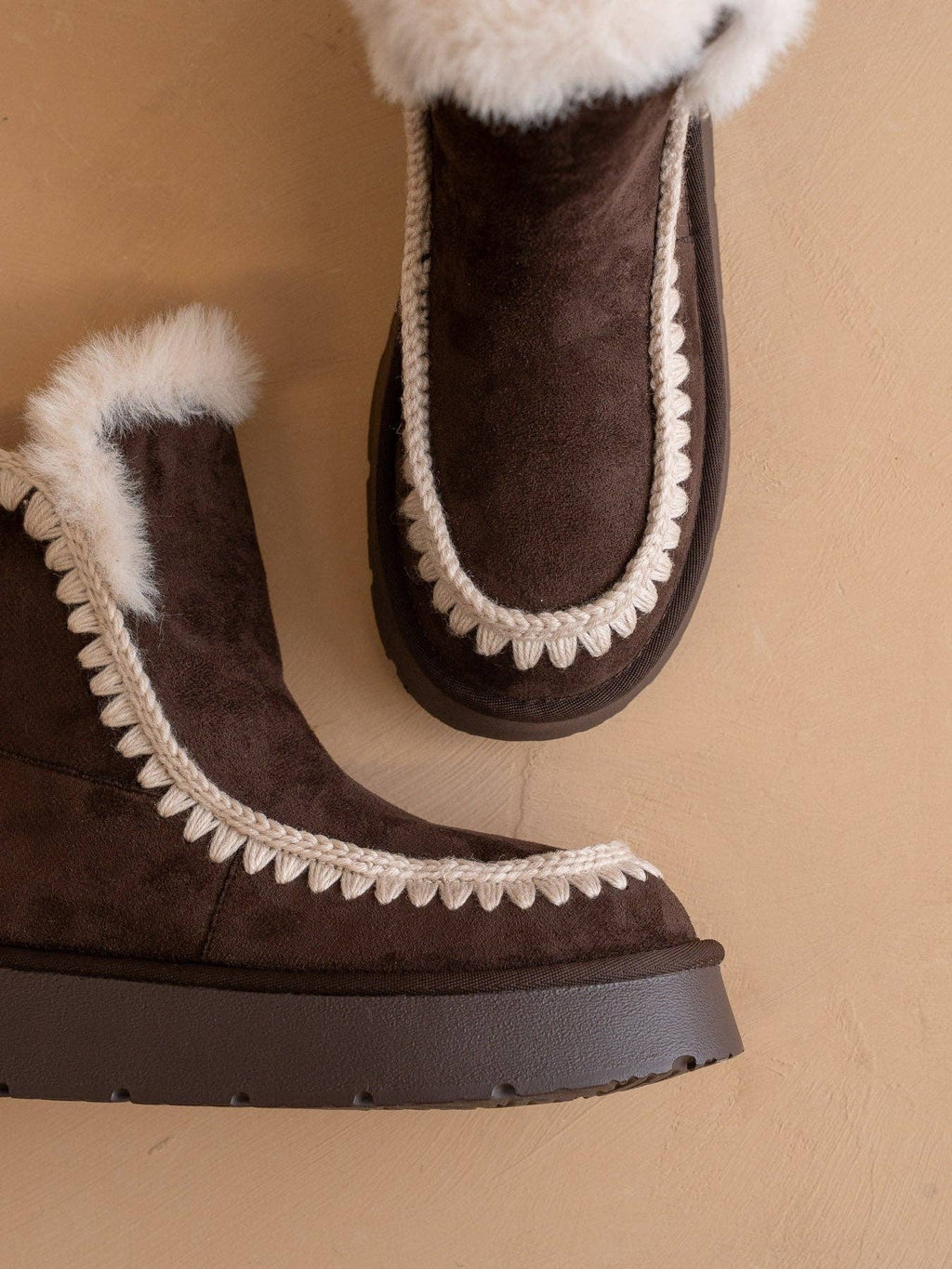 The Joyce Coffee Shearling Trim Platform Boot