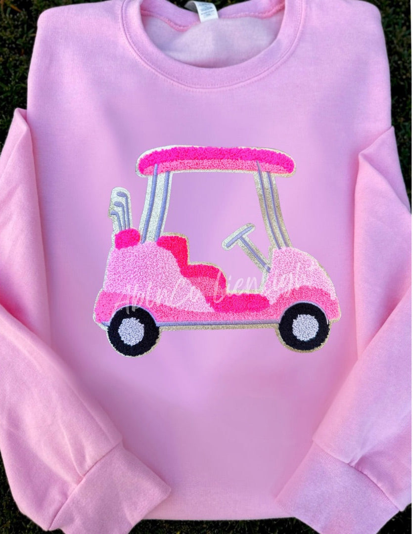 Preppy Golf Cart Sweatshirt- Pink