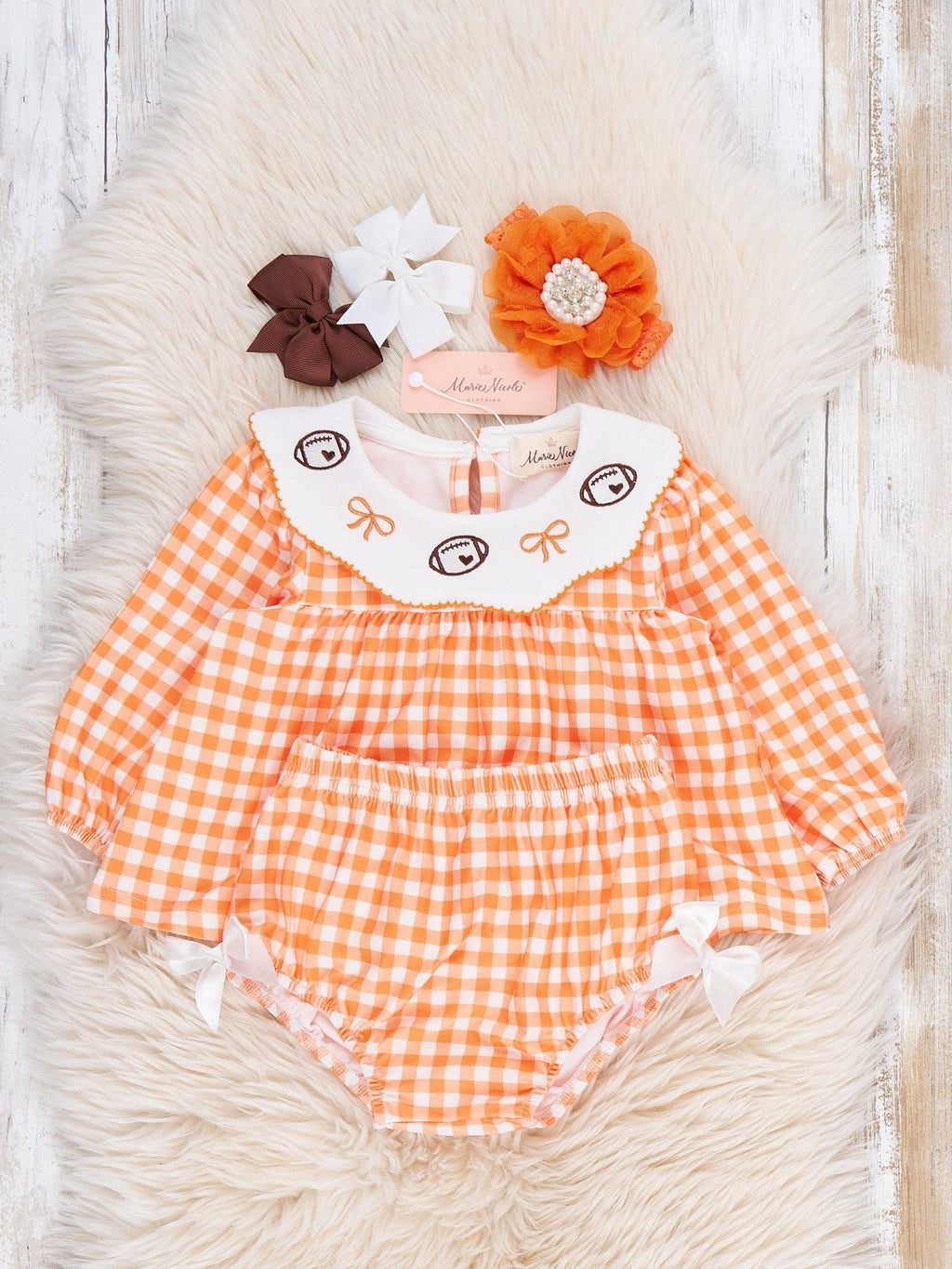 Football Scalloped Collar Outfit- Orange/White