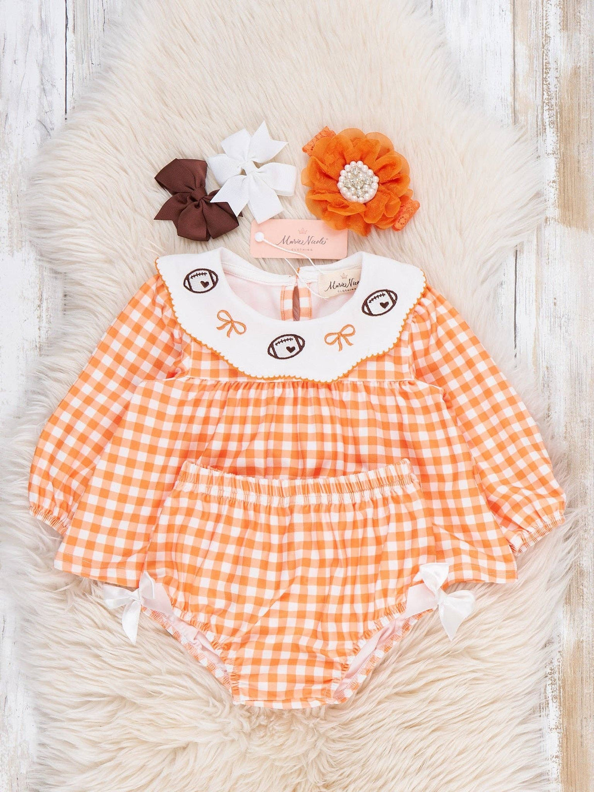 Football Scalloped Collar Outfit- Orange/White