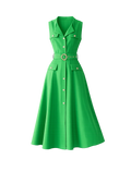 Sleeveless Pleated Dress- Green