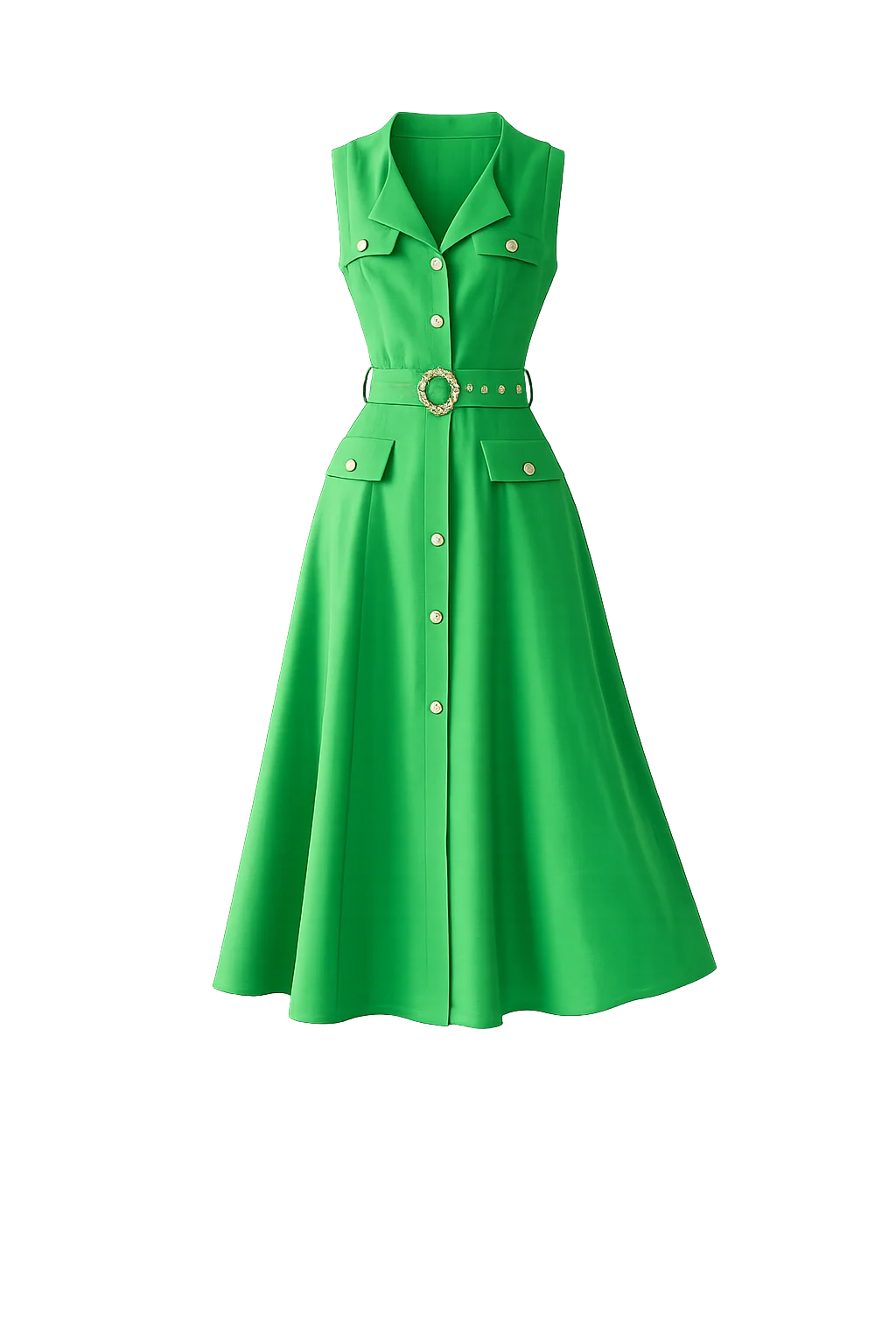 Sleeveless Pleated Dress- Green