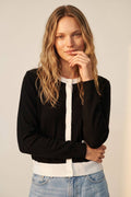 Fine Knit Cardigan- Black/White