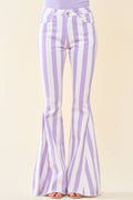 Striped Washed Denim Bell Bottoms- Purple/White