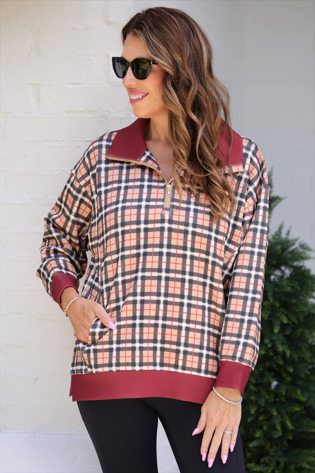 Quarter Zip Pullover- Multi Plaid