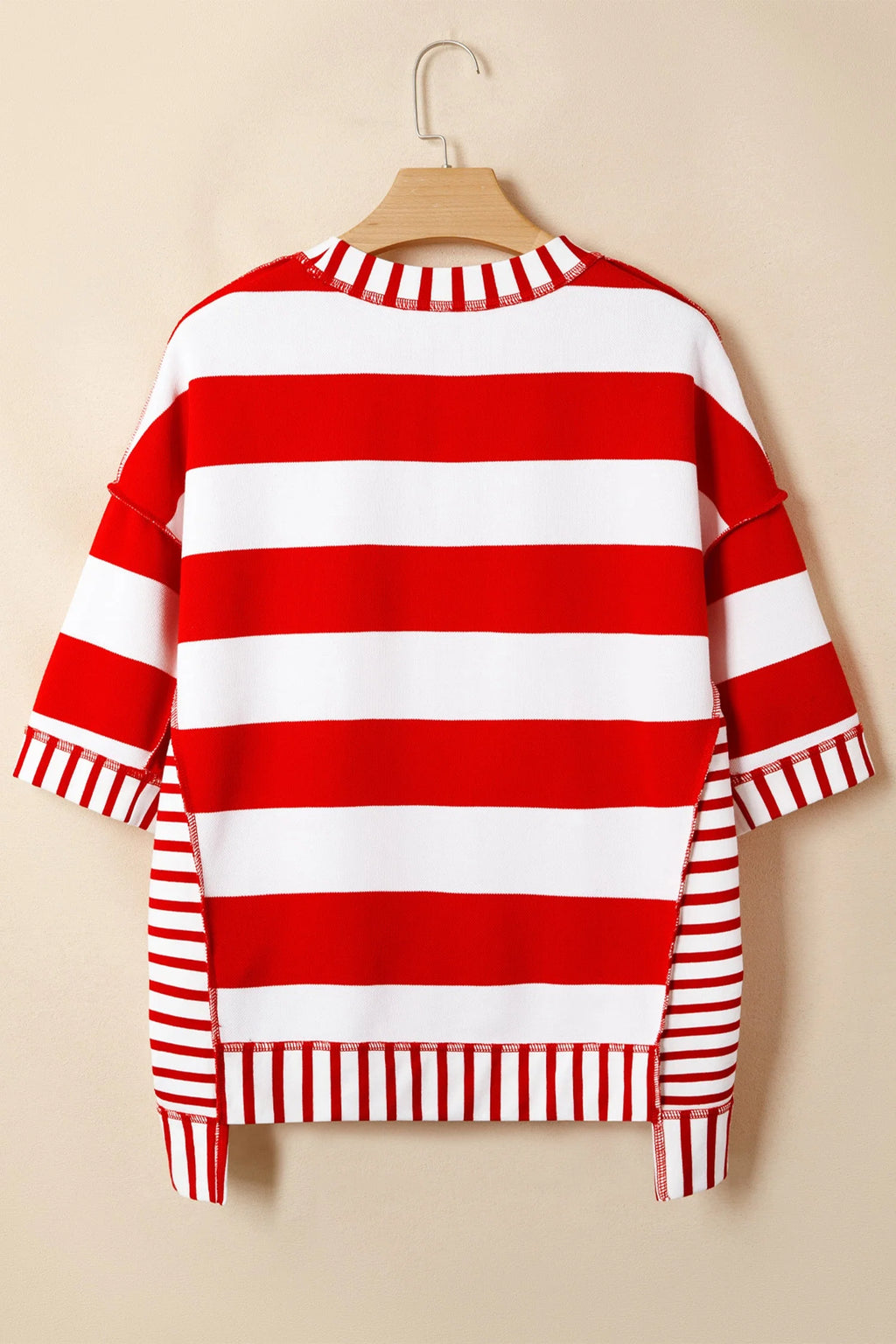 Stripe Sequin Bow Patriotic Half Sleeve Top- Red
