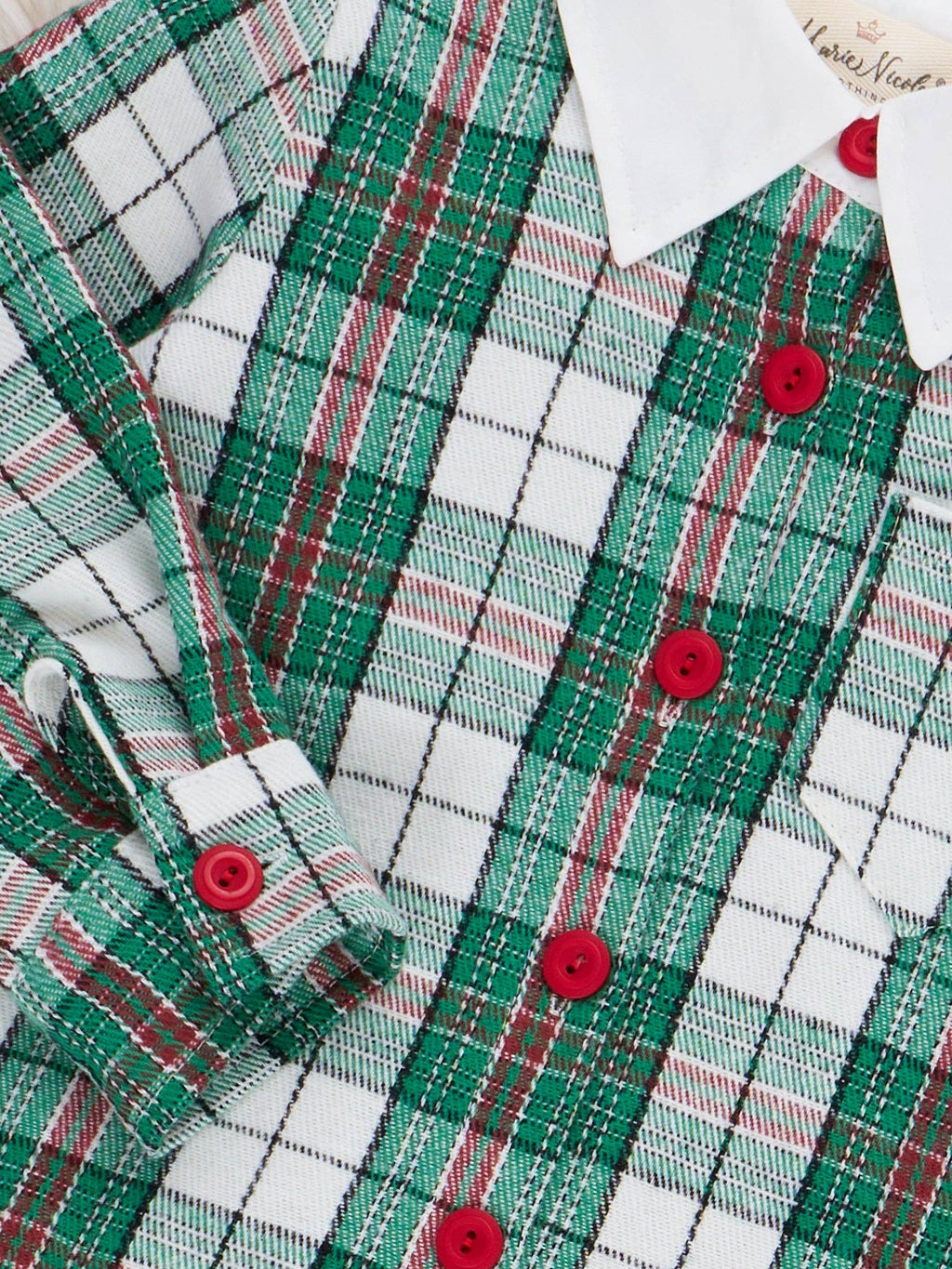 Christmas Plaid Button-Up Shirt- Green/White