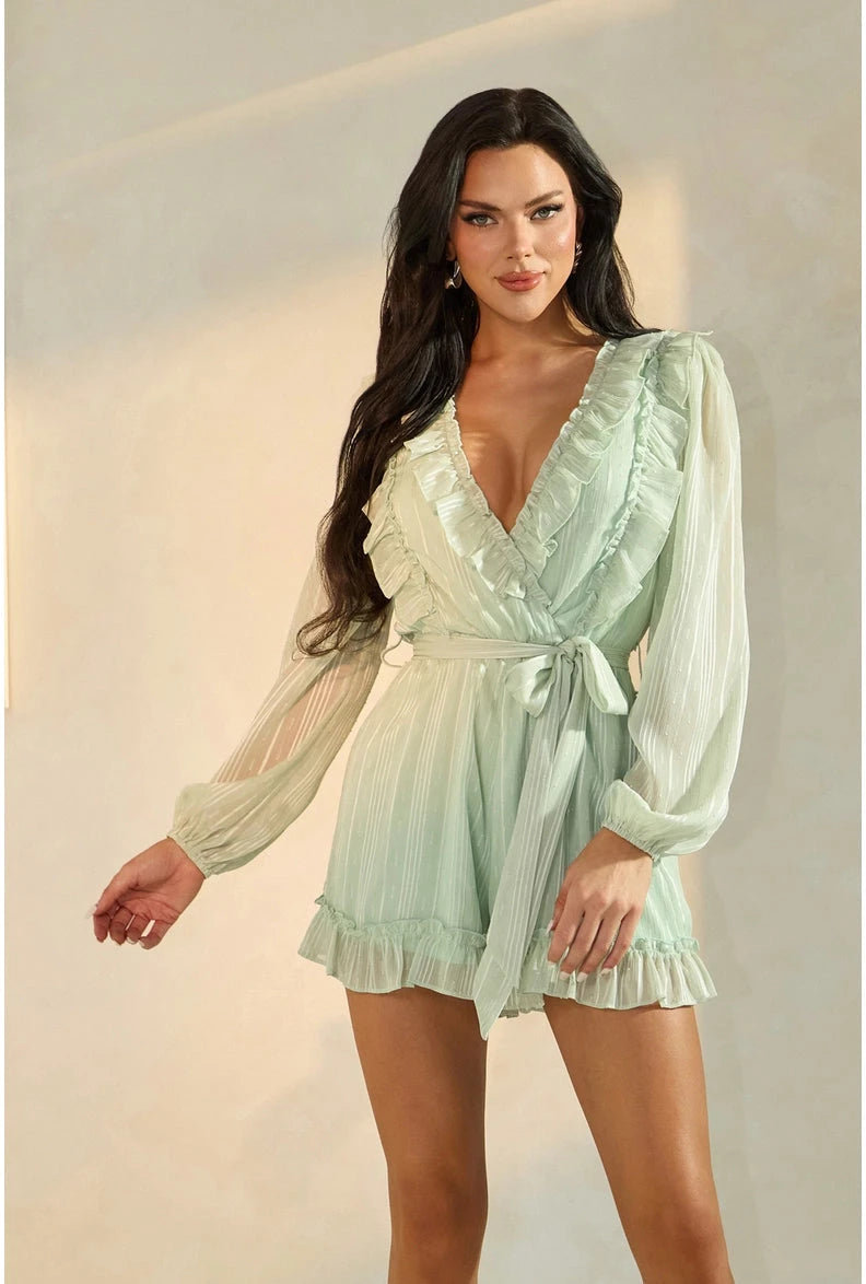 Ruff Detail Romper- Olive
