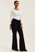 Low Rise Flare with Leopard Print Elastic Band- Black