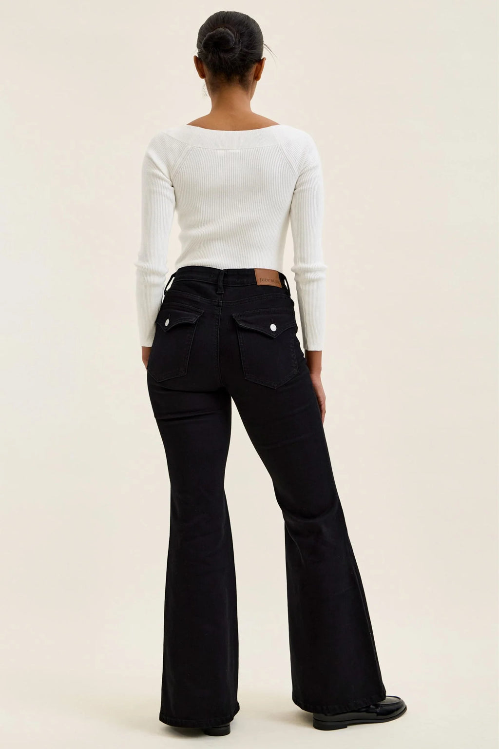Low Rise Flare with Leopard Print Elastic Band- Black