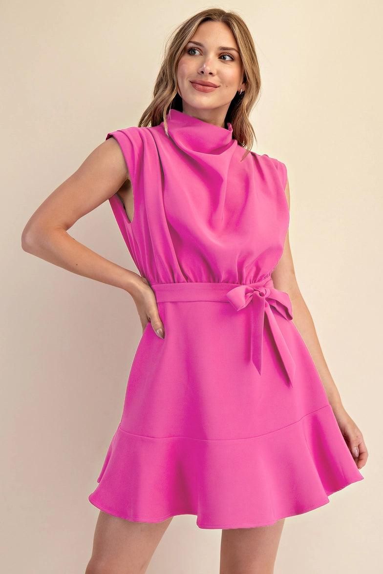 Cowl Neck Sleeveless Mini Dress- Pink