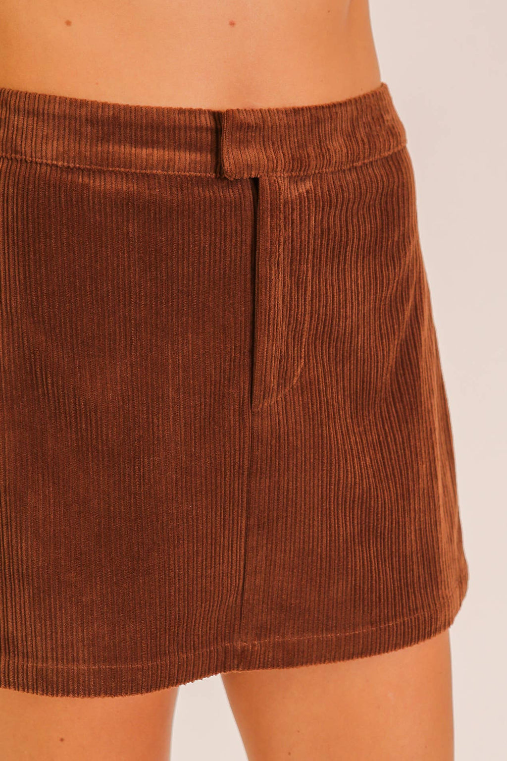 High-Waisted Corduroy Mini Skirt- Brown