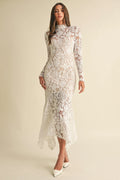 Floral Bridal Wedding Lace Midi Dress- White