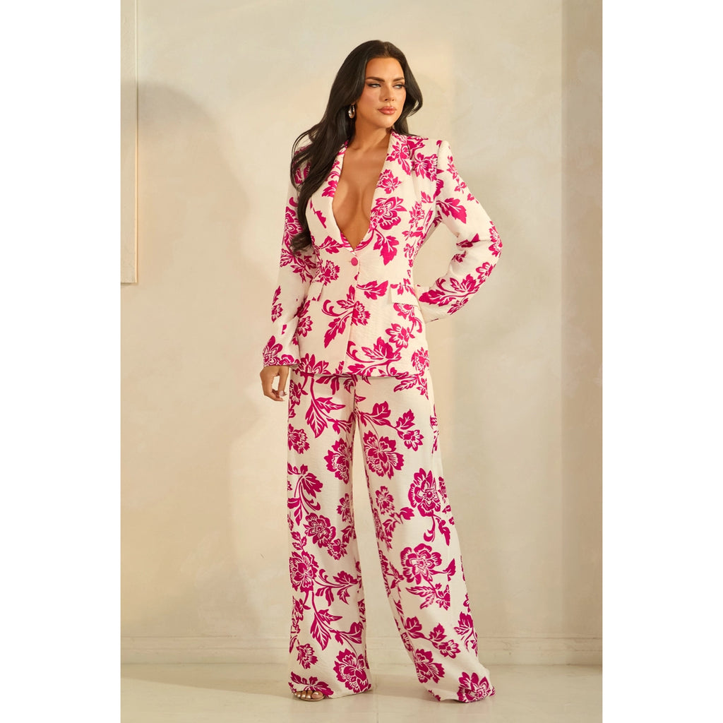 One Button Jacket & Pants Set- Magneta