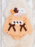 Football Gingham Bubble Romper- Orange/White
