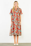 Collared Maxi Sheer Dress- Red