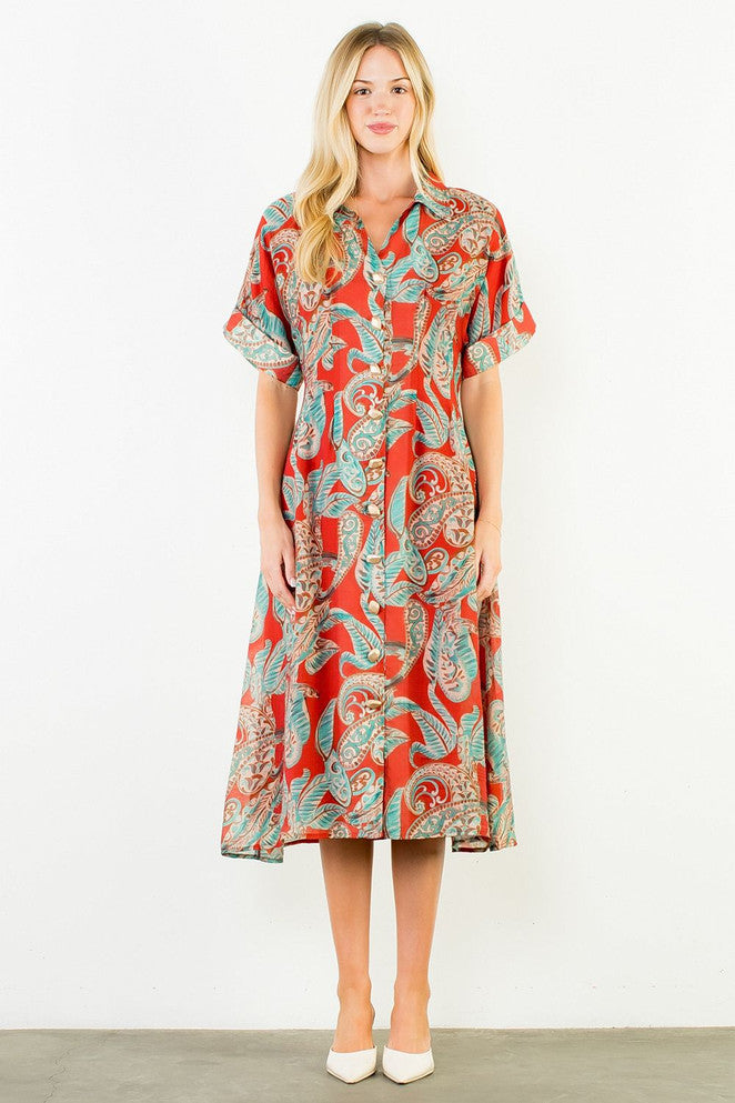 Collared Maxi Sheer Dress- Red