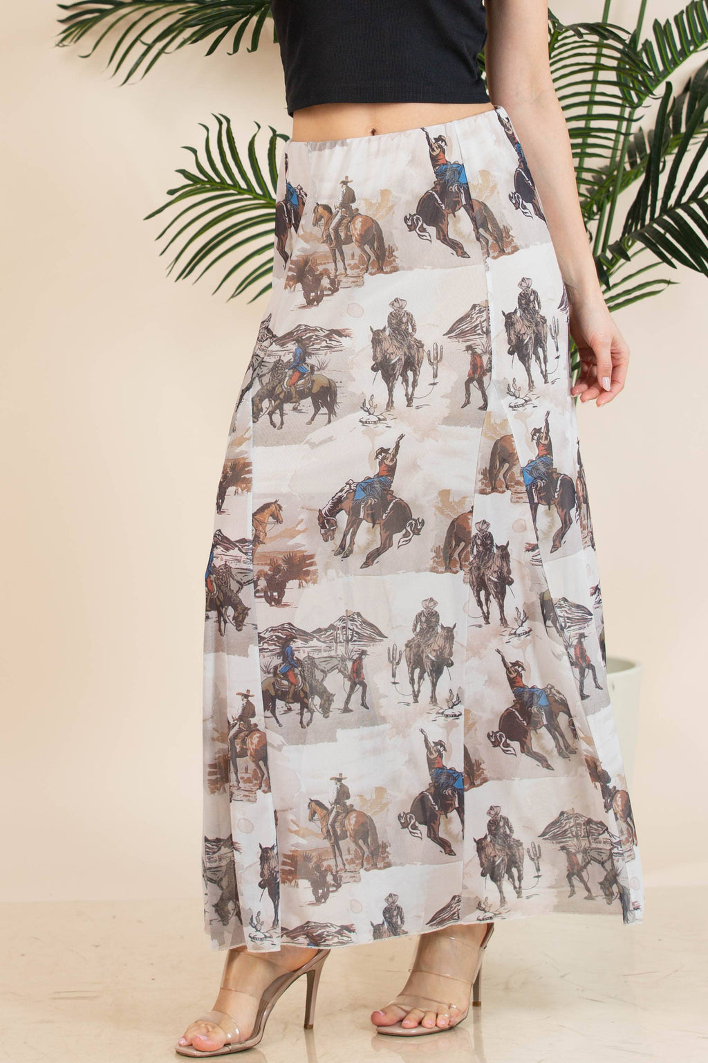 Cowboy Print Mesh Maxi Skirt