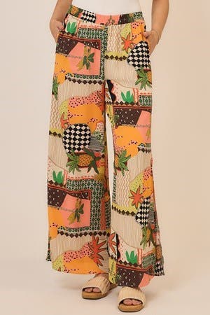 Patchwork Pineapple Print Wide Leg Pants