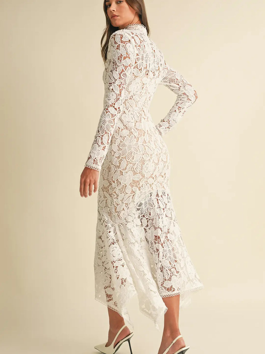 Floral Bridal Wedding Lace Midi Dress- White