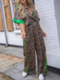 Leopard Print Contrast T-Shirt & Pants Set