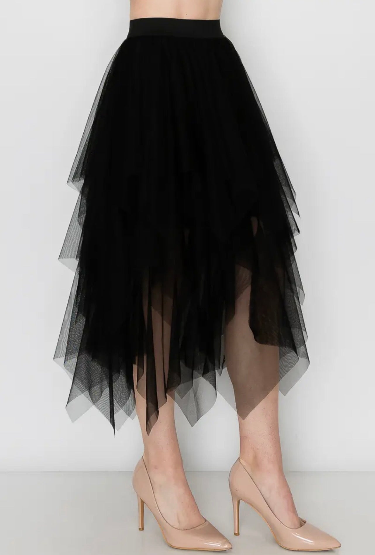 Lined Tiered Mesh Skirt