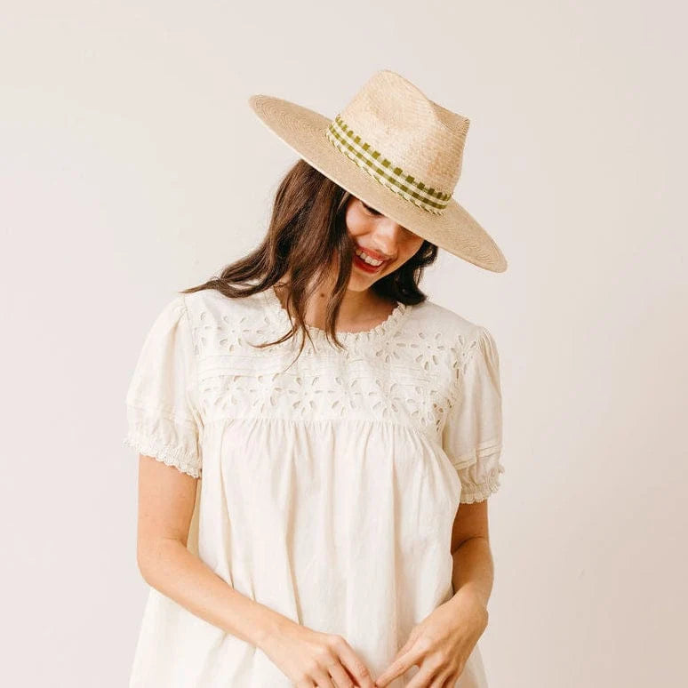 Painted Gingham Palm Hat- Green