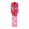 Floral Embroidered Suit Set- Fuchsia