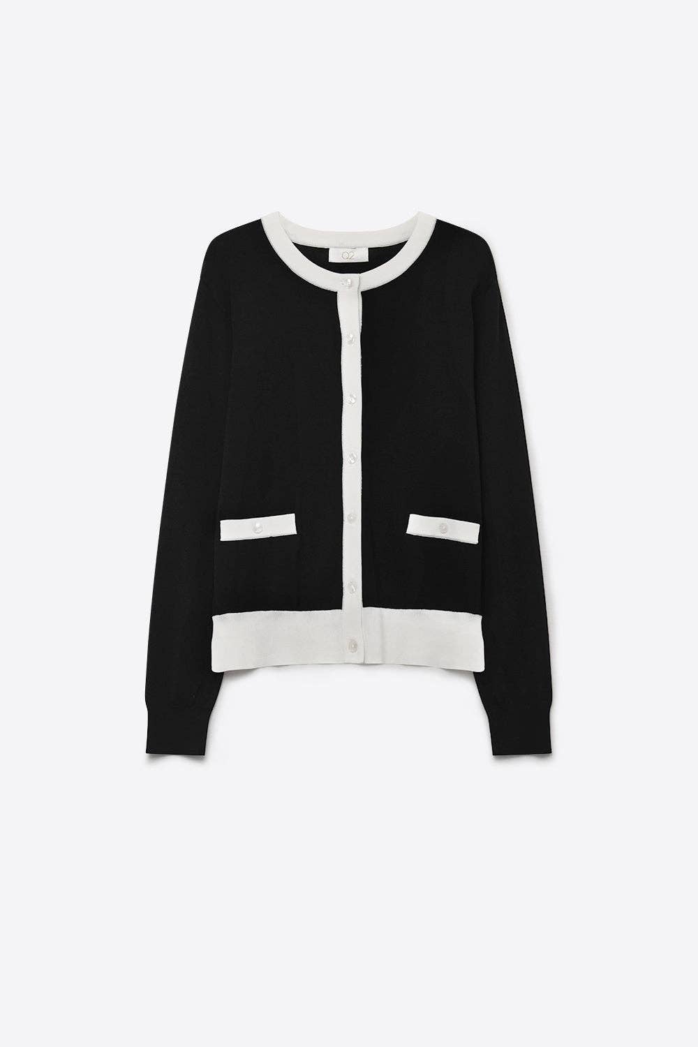 Fine Knit Cardigan- Black/White