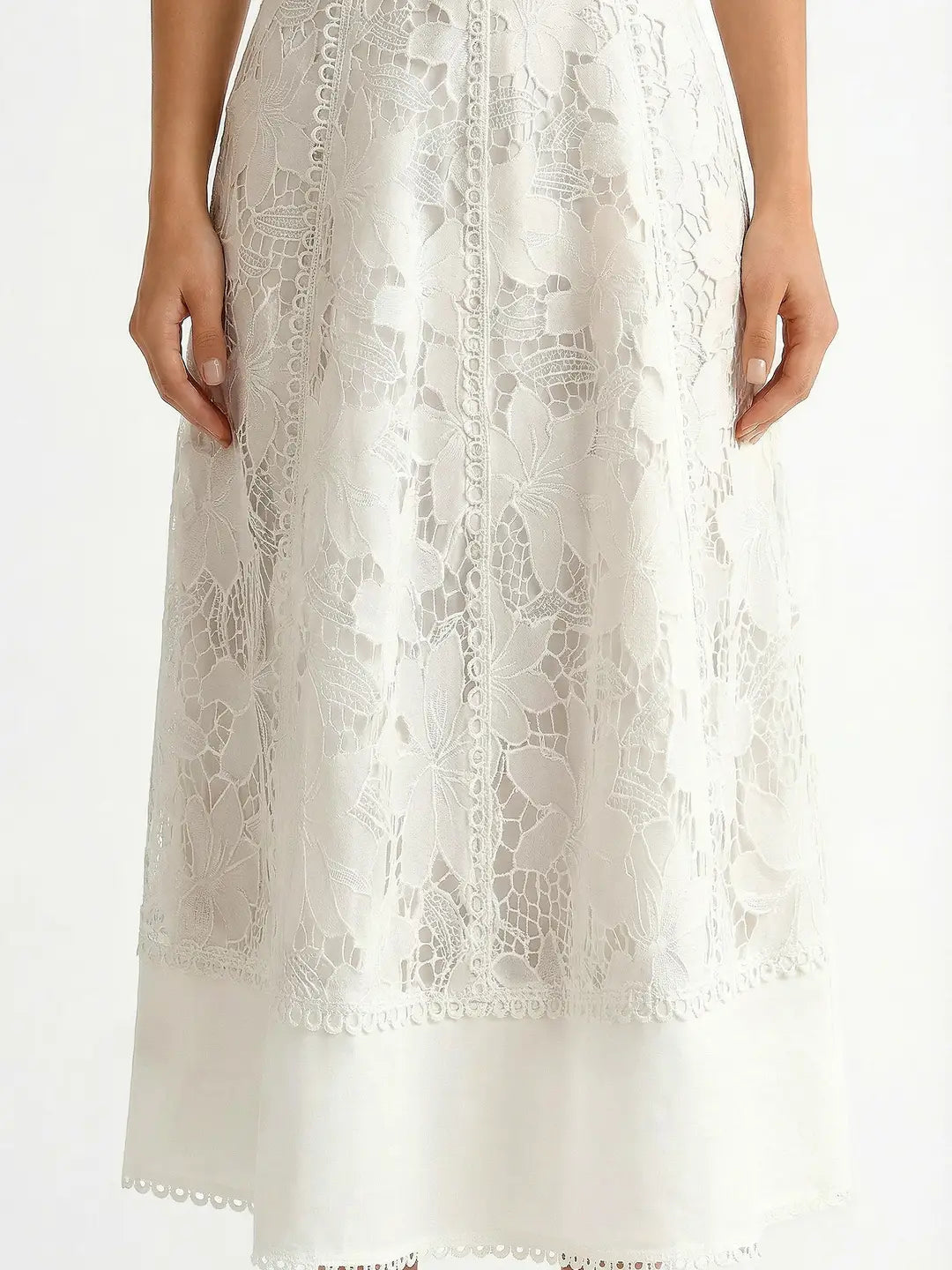 Elegant Lace Midi Dress- White