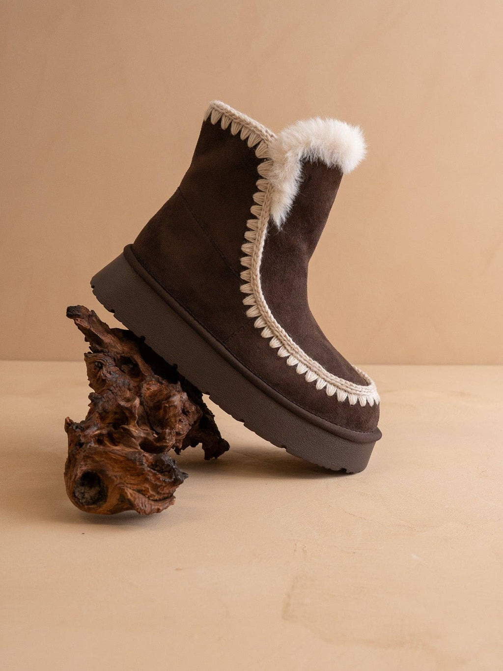 The Joyce Coffee Shearling Trim Platform Boot
