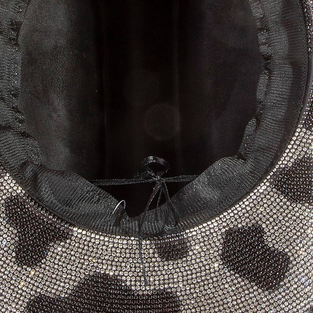 Pave Rhinestone Studded Cow Pattern Cowboy Hat- Black