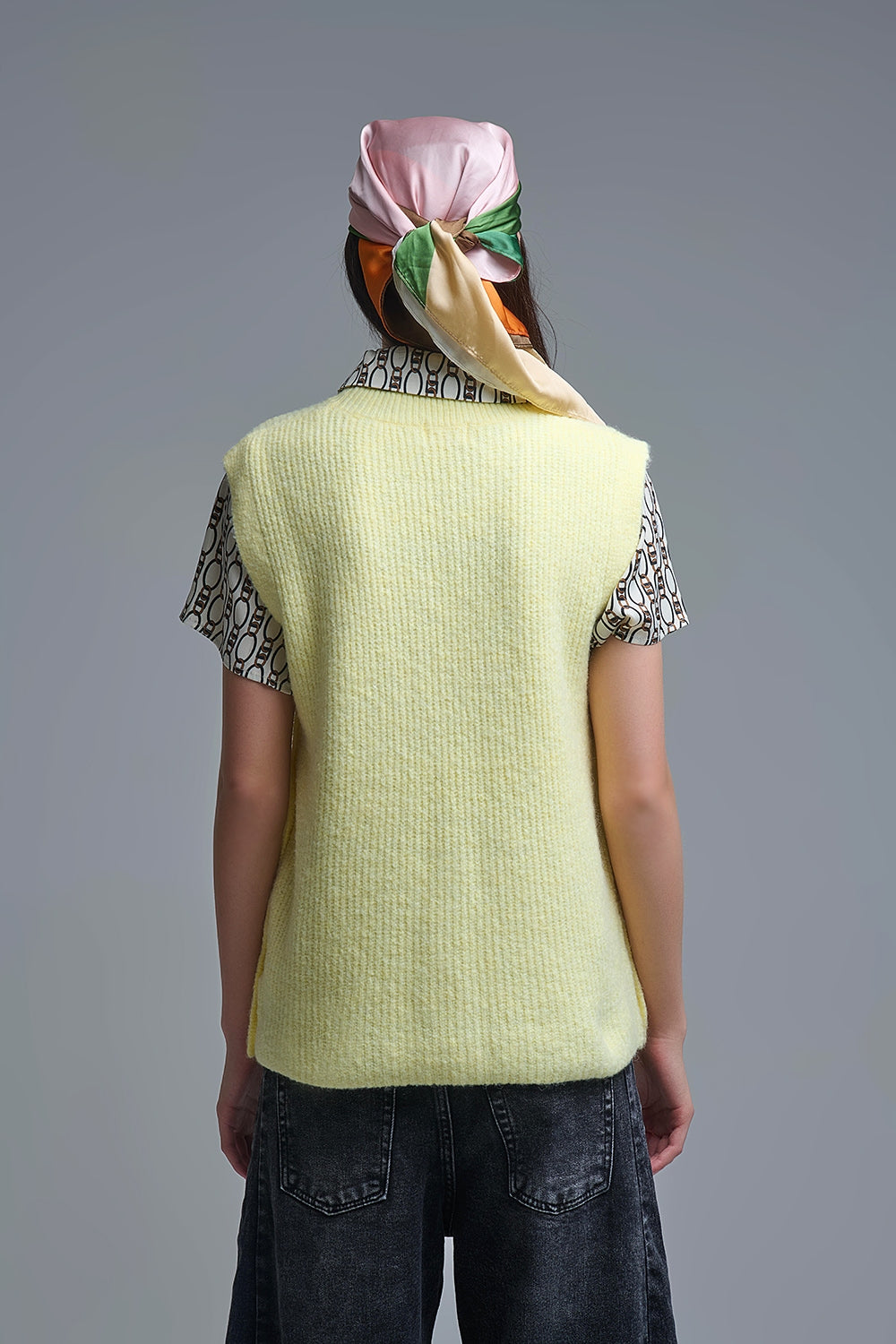 Sleeveless Sweater with Gold Buttons- Yellow