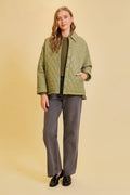 Faux Leather Quilted Jacket- Green