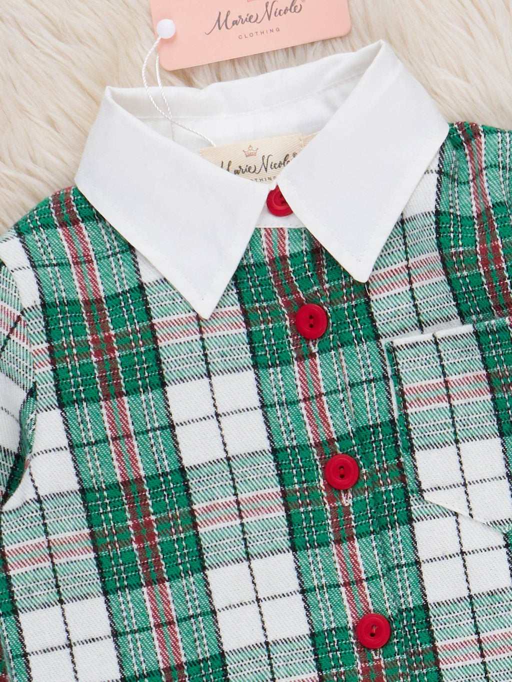 Christmas Plaid Button-Up Shirt- Green/White