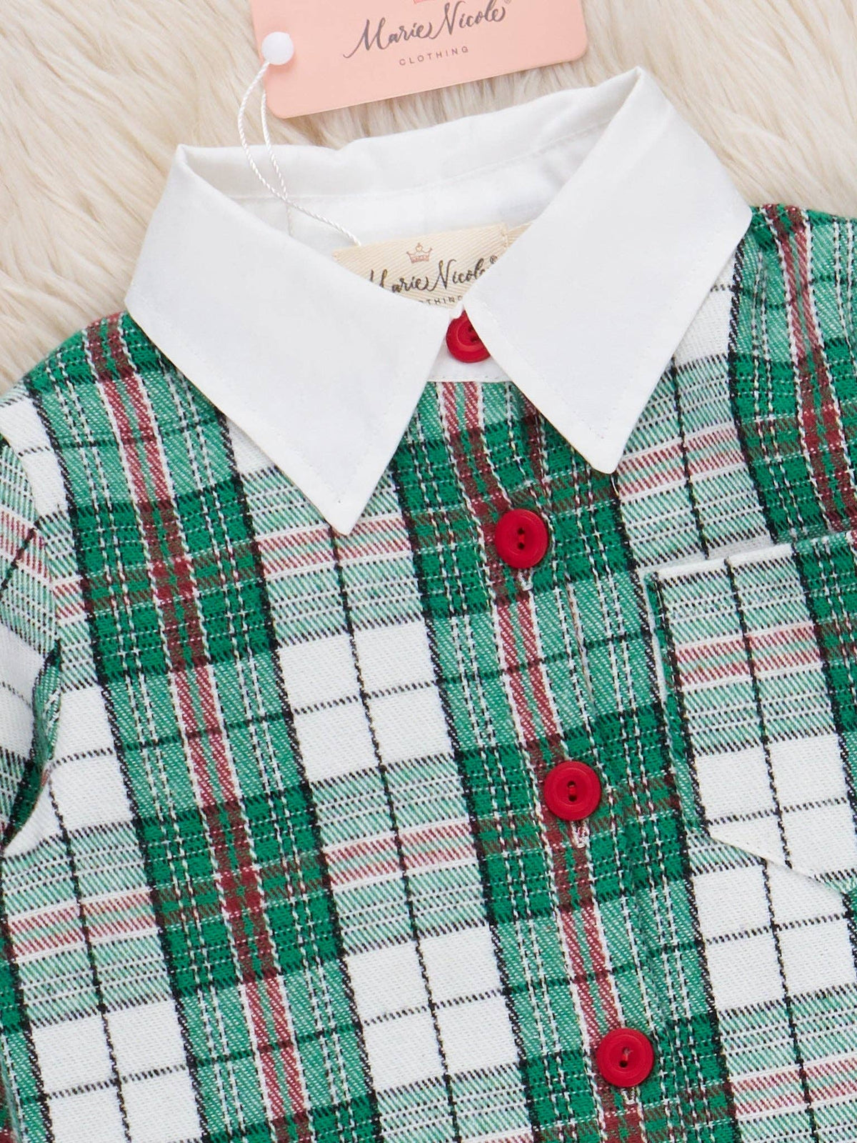 Christmas Plaid Button-Up Shirt- Green/White
