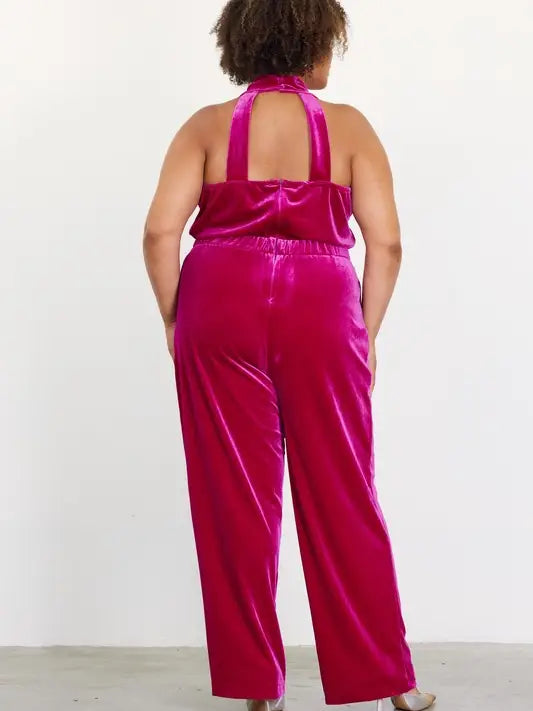 Plus Size Velvet Cowl Neck Jumpsuit