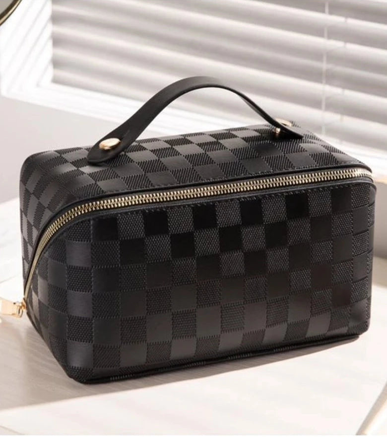 Vegan Leather Checkered Makeup Bag