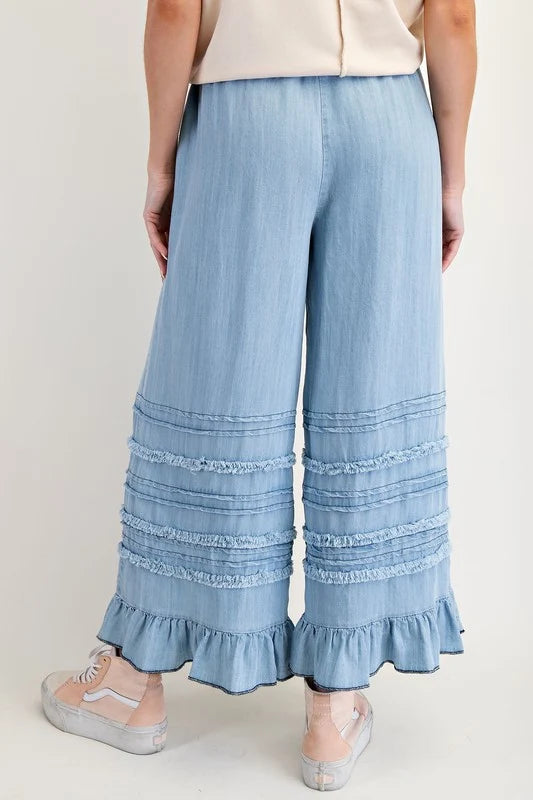 Ruffle Denim Pants- Light Denim