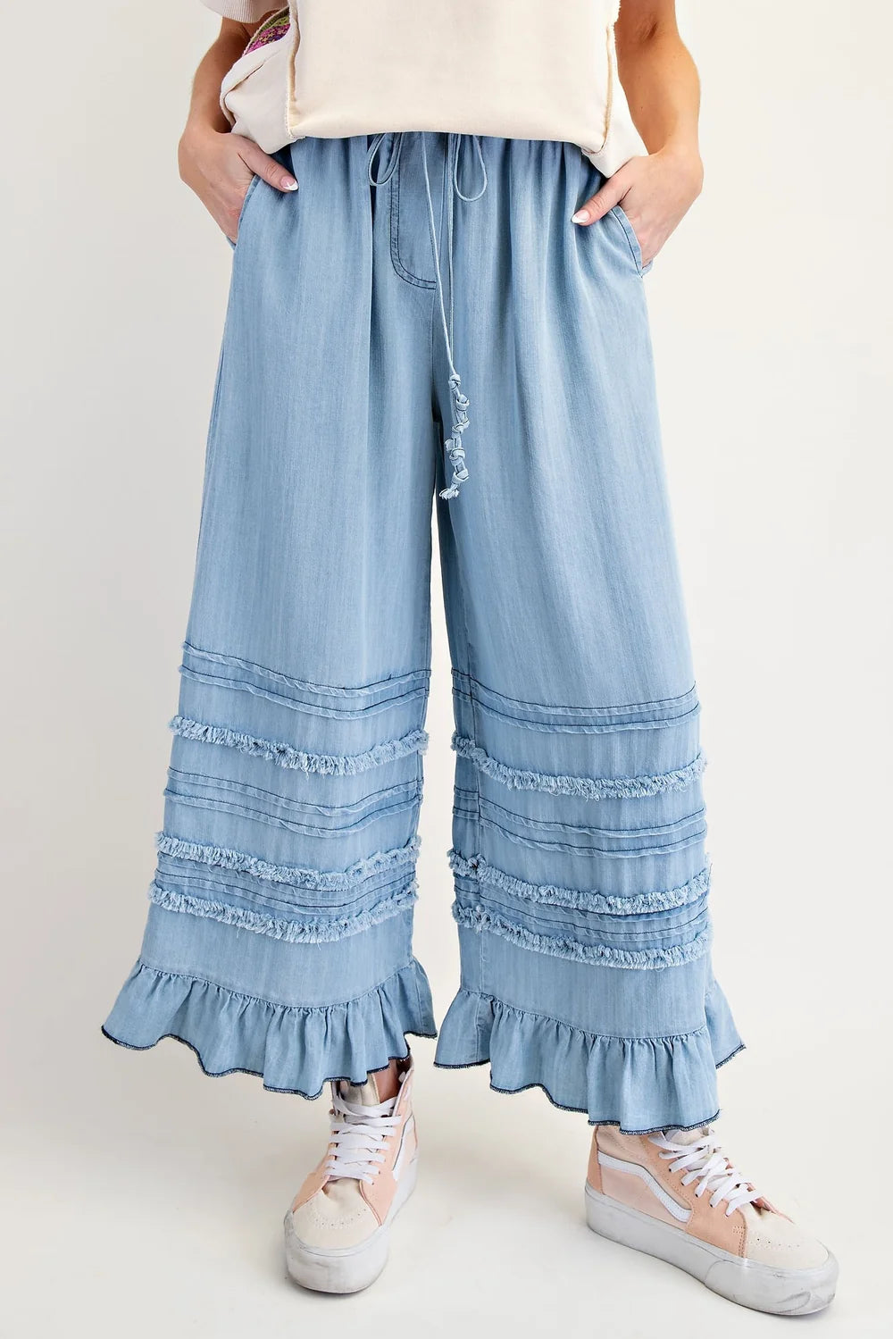 Ruffle Denim Pants- Light Denim