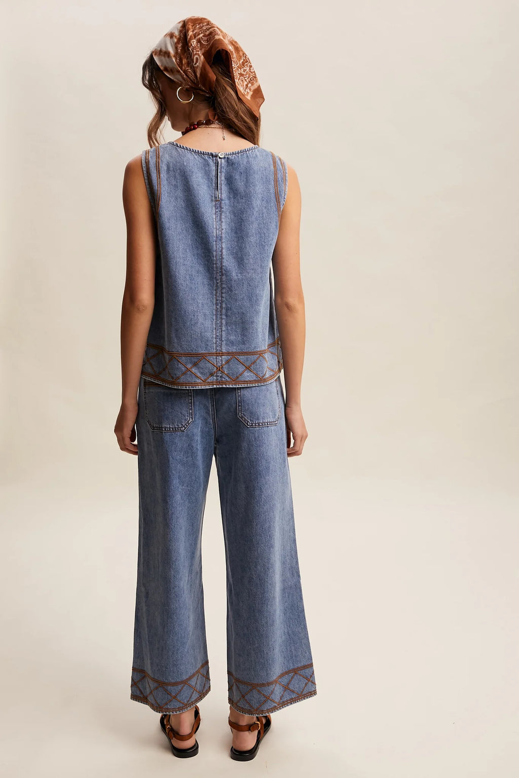 Stitch Embroidered Denim 2pc Set
