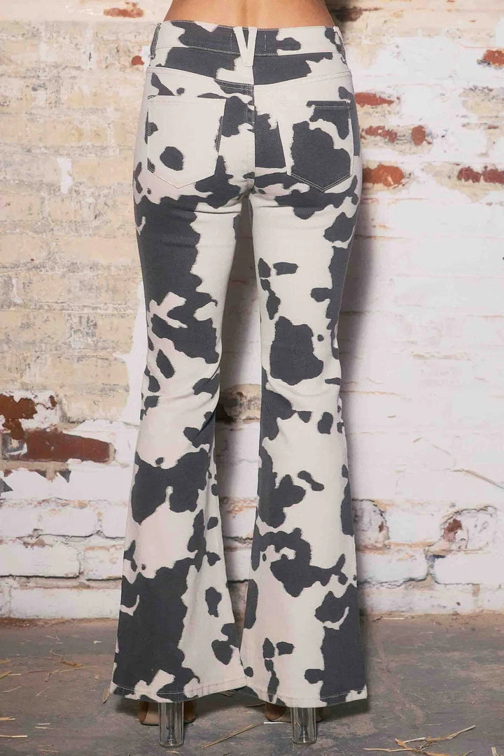 Cow Print Low Rise Flare Jeans