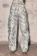 Rhinestone Camo Print Baggy Barrel Jeans