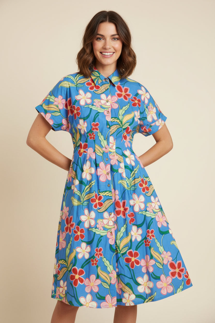 Hawaii Floral Dress- Blue
