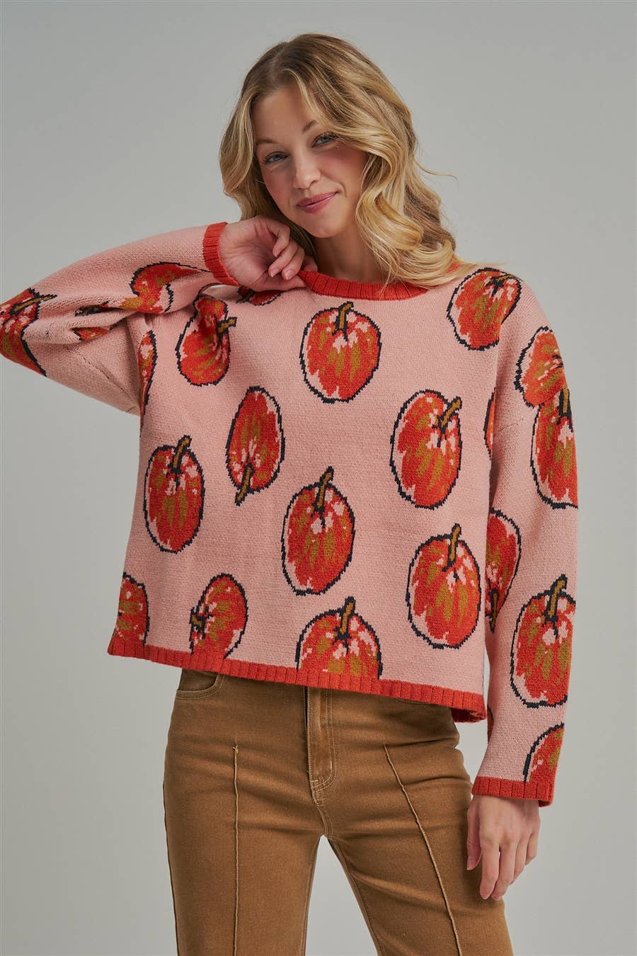 Pumpkin Pattern Sweater- Red/Pink