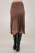 Fringed Faux Suede Skirt- Brown
